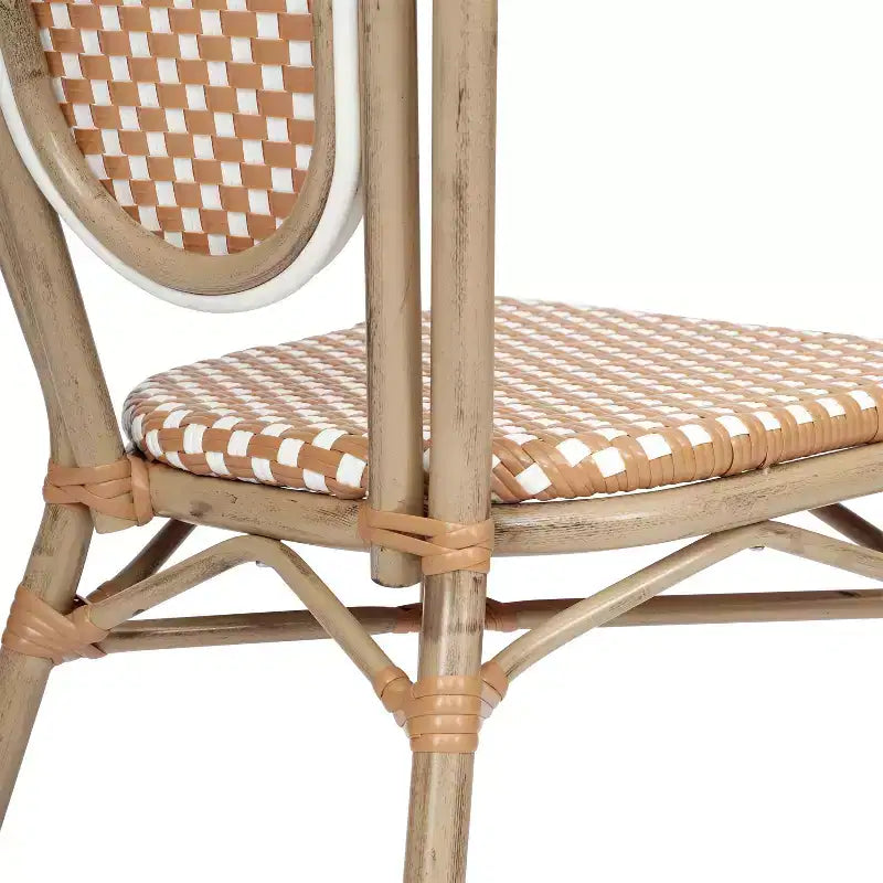 Flash Furniture Lourdes stapelbarer Thonet-Bistrostuhl für den gewerblichen Innen- und Außenbereich, PE-Rattan und Aluminiumgestell