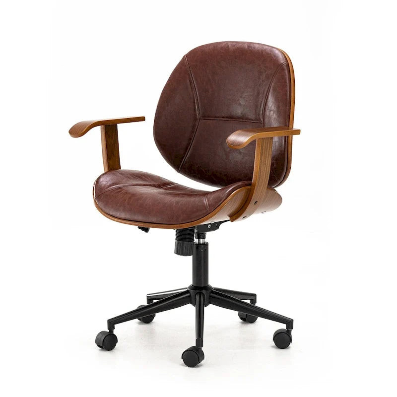 Glitzhome höhenverstellbarer, drehbarer Bürostuhl aus Kunstleder mit Armlehnen und ergonomischem Design
