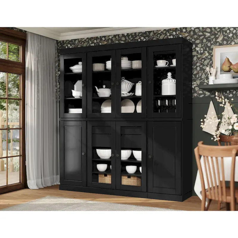 Küchenbuffet aus 100 % Massivholz mit Glas- oder Holztüren und 2-Schubladen-Set, 65 x 71,5
