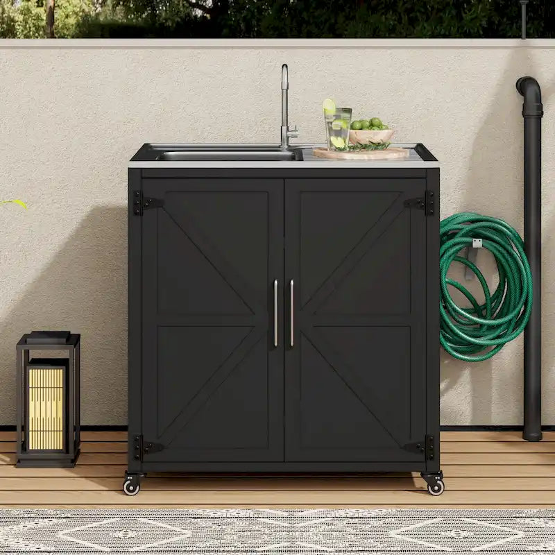 Mobile Outdoor-Spüle, modulare Terrassen-Spülstation mit Schrank