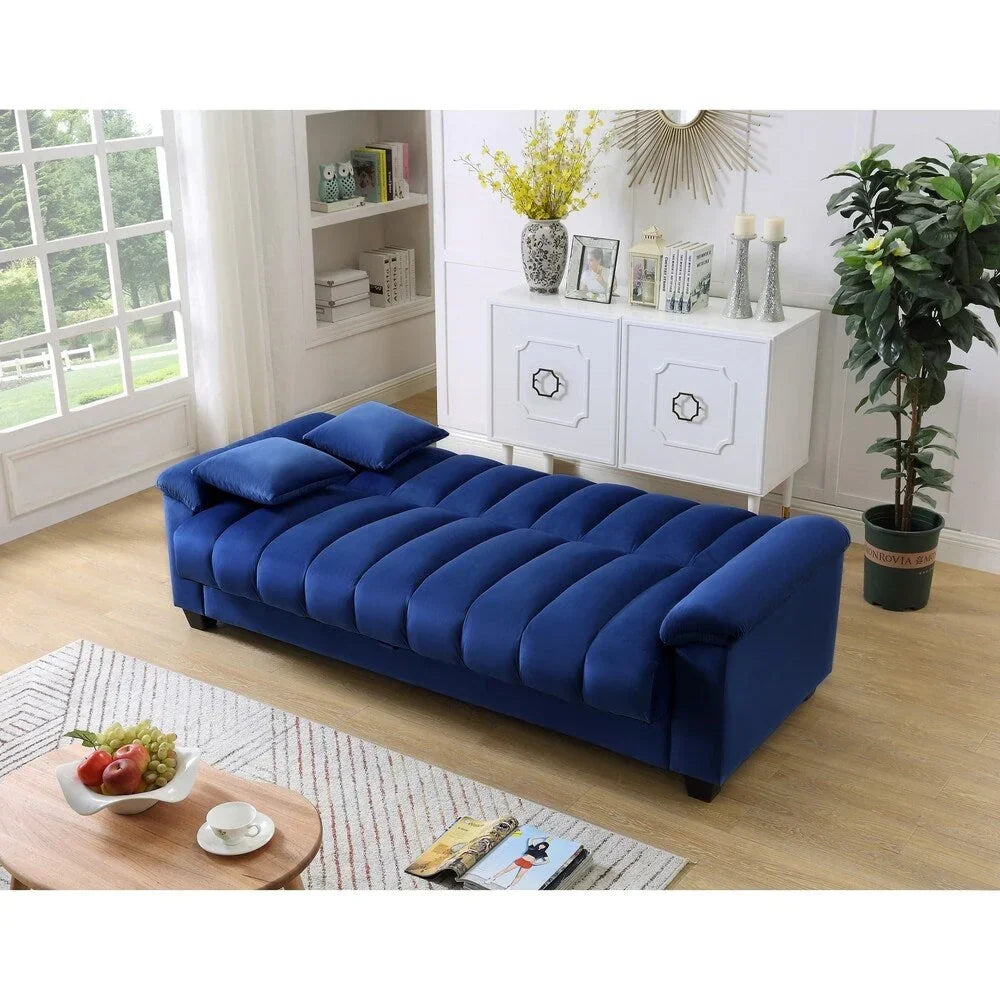 Wandelbares Schlafsofa für das Wohnzimmer mit stoffbezogener Rückenlehne in Rillenoptik