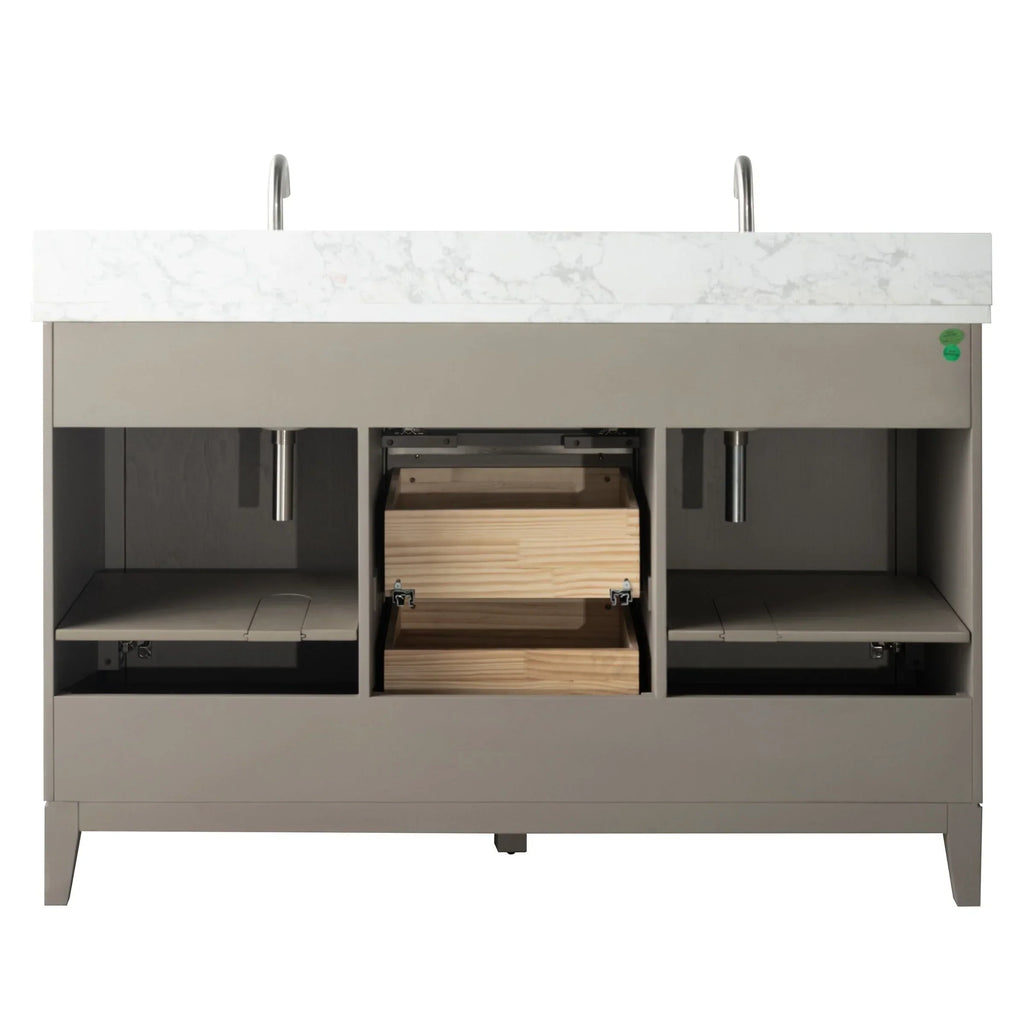Vanity Art Badezimmerschrank mit Keramikwaschbecken und Platte aus technischem Marmor
