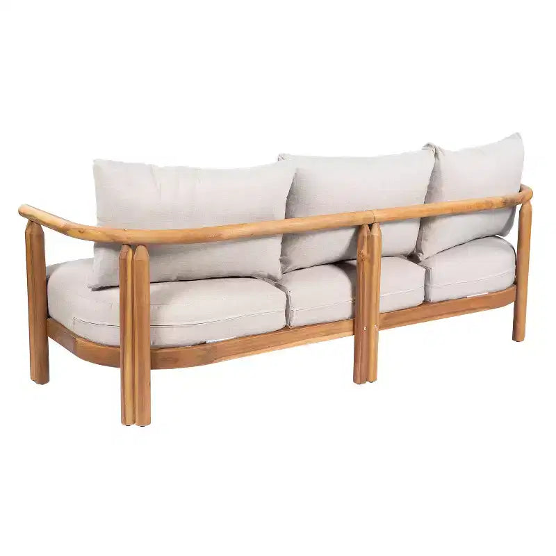 ModernLuxe 3-tlg. Terrassen-Sofa-Set, Outdoor-Sitzgruppe, wetterfestes Gartenmöbel-Set mit weichen Kissen & Clubsesseln, Beige & Teak