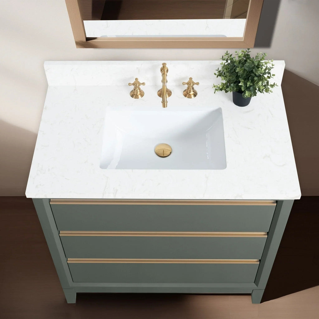 Vanity Art Badezimmerschrank mit Keramikwaschbecken und Platte aus technischem Marmor