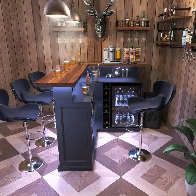 GDLF L-förmige Hausbar mit Kühlschrankfach, moderner übergroßer Bartresen für den Keller