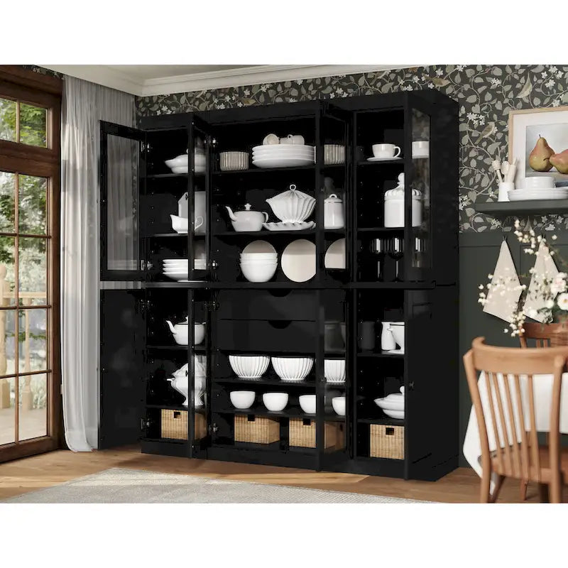 Küchenbuffet aus 100 % Massivholz mit Glas- oder Holztüren und 2-Schubladen-Set, 65 x 71,5