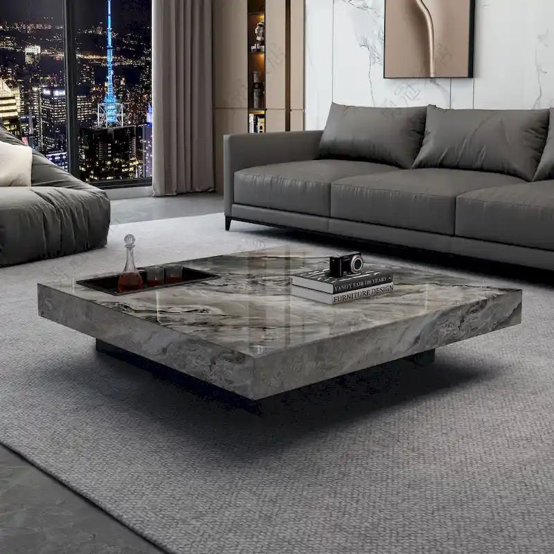 Quadratischer Couchtisch aus Sinterstein im Light-Luxury-Stil