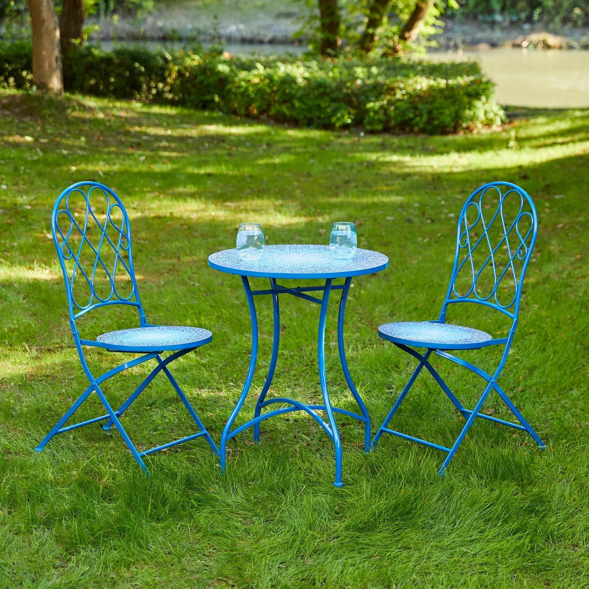 Glitzhome Klappbares Bistro-Set aus Metall für den Außenbereich, 3-teilig, Terrassentisch und Stühle
