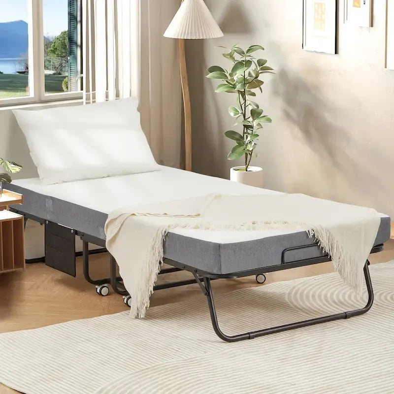 Erommy Klappbett mit Memory-Schaum-Matratze: Tragbares klappbares Gästebett für Erwachsene mit luxuriöser 5-Zoll-Memory-Schaum-Matratze