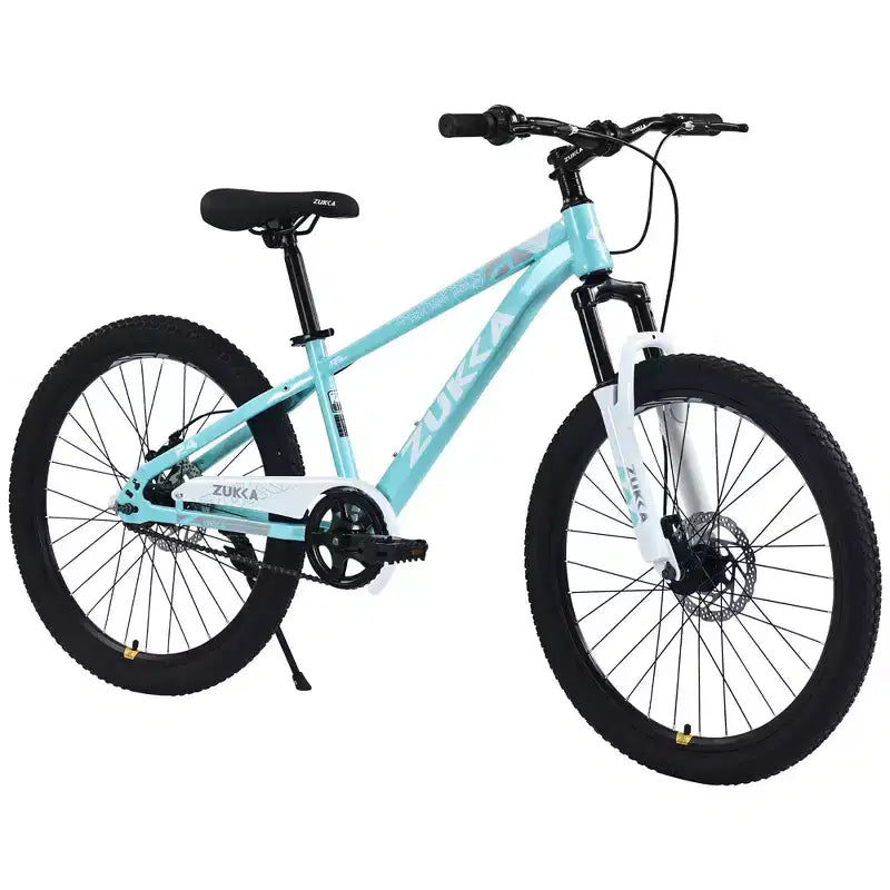 NAYSAYE 24 Zoll Mountainbike Kinderfahrrad mit Federgabel und Stahlrahmen für Kinder von 9 bis 12 Jahren, Cyan, 162 * 63 * 94,5 cm