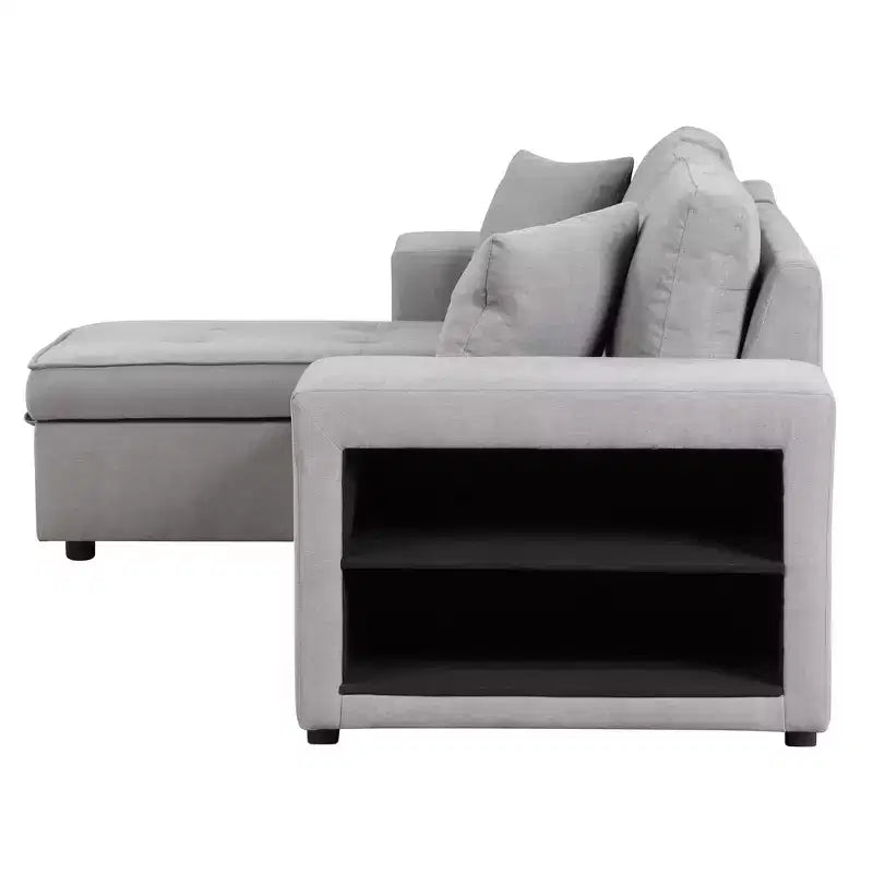 104,5 Zoll L-förmige Schlafcouchgarnitur mit Stauraum-Chaiselongue und 2 Hockern – 3-Sitzer-Schlafsofa mit Schlaffunktion für das Wohnzimmer