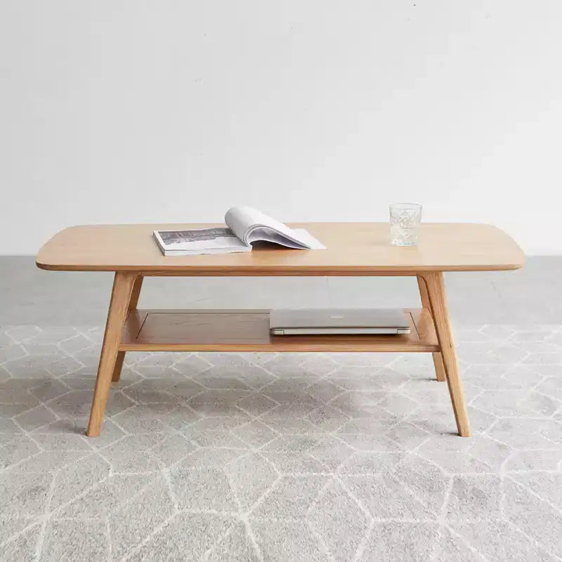 GDFStudio Wright Moderner rechteckiger Couchtisch aus massivem Eichenholz mit Ablagefach