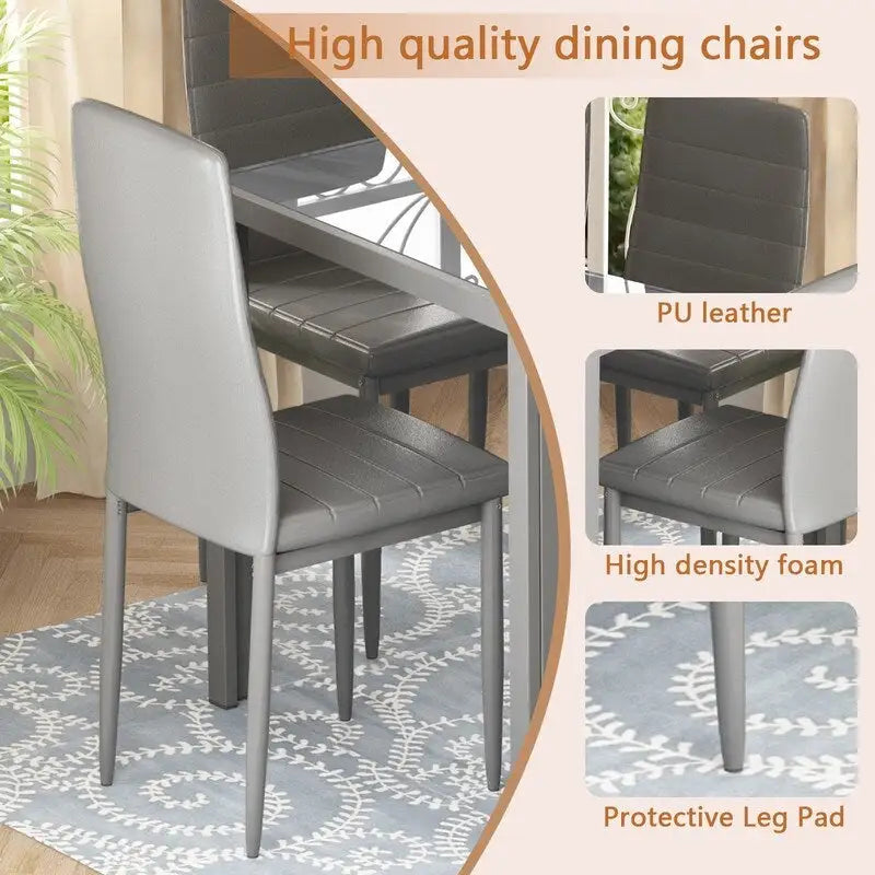Grondin 7-teiliges Esszimmer-Set im modernen Stil mit Tischplatte aus gehärtetem Glas und 6 Stühlen mit PU-Lederpolsterung