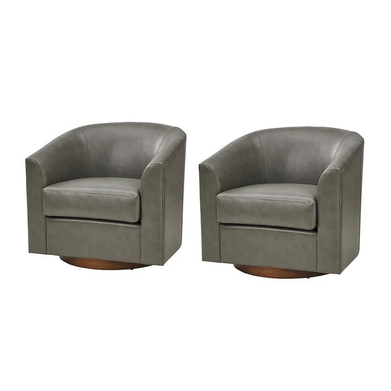 Haley Moderne drehbare Fässerstuhl-Set aus Kunstleder mit Massivholzfuß, 2er-Set von HULALA HOME