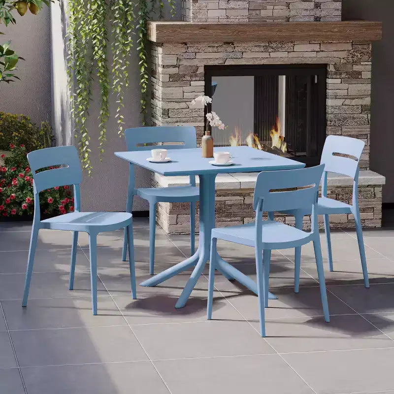 WestinTrends Playa Modern 5-teiliges Essgruppe aus Kunstharz für die Terrasse mit stapelbaren Terrassenstühlen