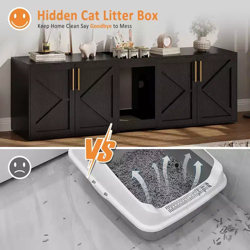 Verkleidung für Katzenklo, großer Katzenklo-Schrank, geschlossener Doppel-Katzenklo-Schrank, Katzenklo-Schrank aus Holz, für Zuhause und Wohnzimmer