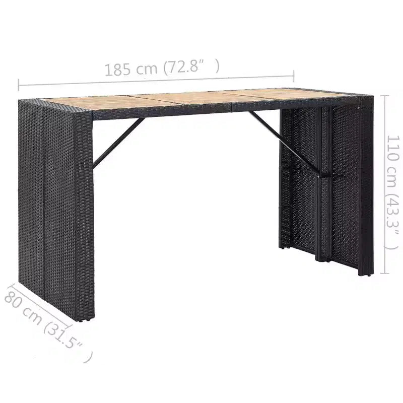 vidaXL Terrassenbar-Set 7-teilig Outdoor-Bartisch und Barstühle aus schwarzem Poly Rattan