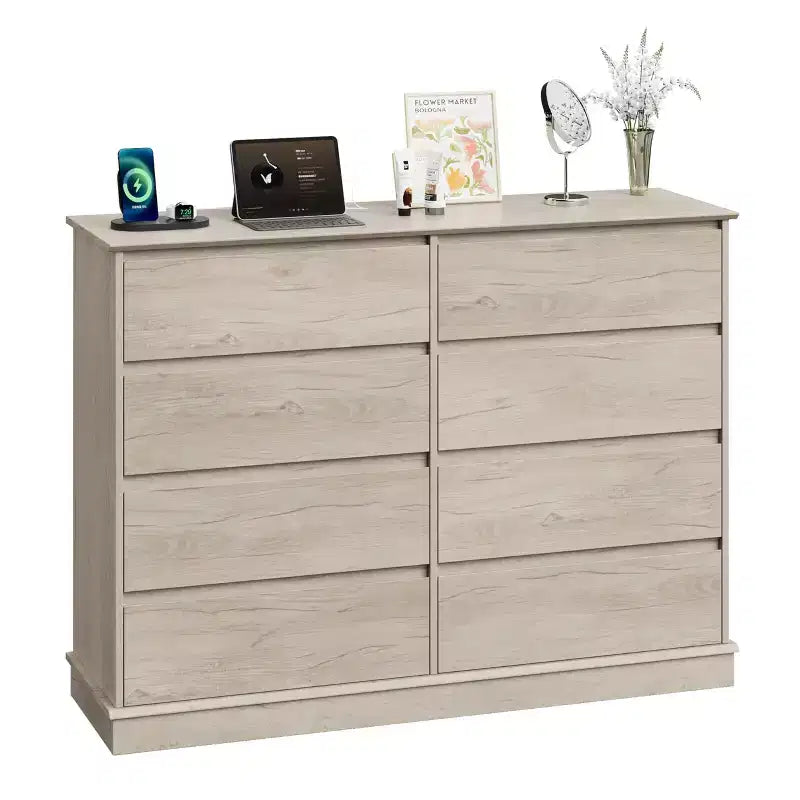 Moderne Schlafzimmerkommode mit 8 Schubladen, Holz-Kommode als Aufbewahrungseinheit für den Kleiderschrank, breiter Schubladenschrank