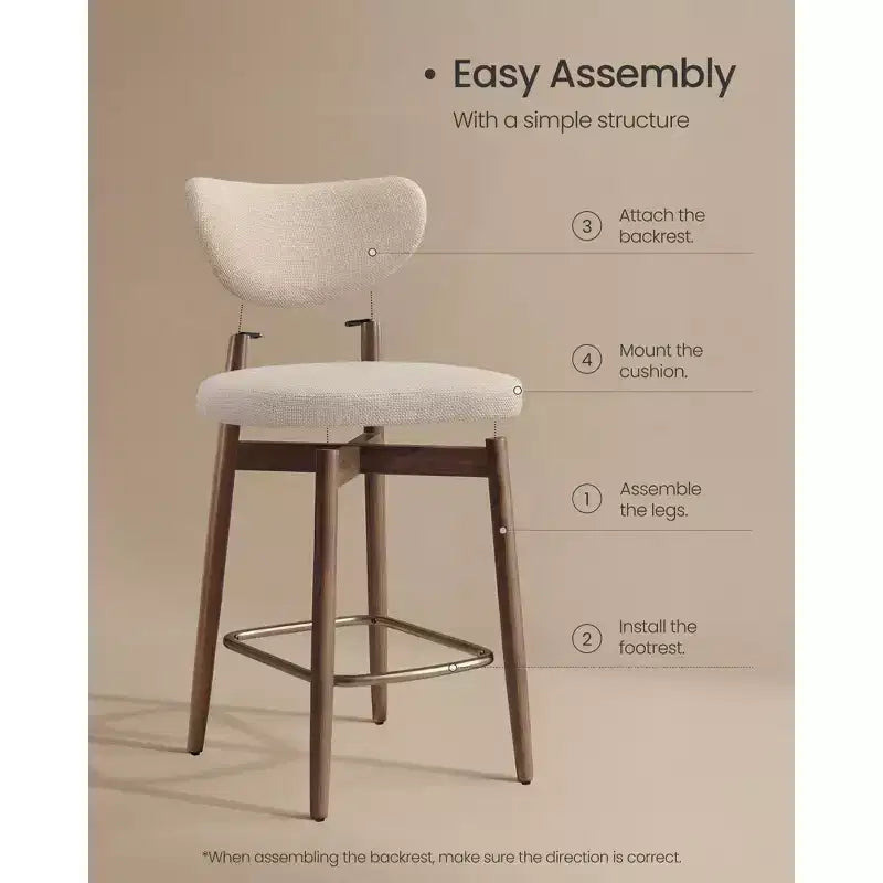 VASAGLE Barhocker aus Holz, 2er-Set, gepolsterte Thekenhöhe Barhocker mit Massivholzbeinen, ergonomischer Rückenlehne, Leinen-Optik-Stoff, Cappuccino