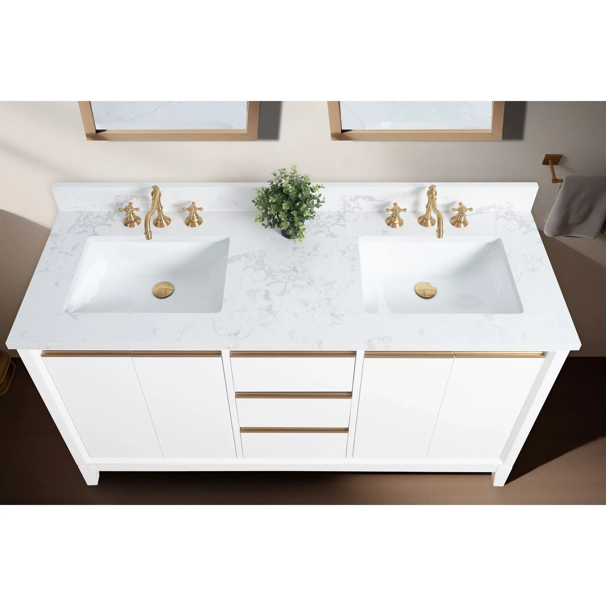 Vanity Art Badezimmerschrank mit Keramikwaschbecken und Platte aus technischem Marmor