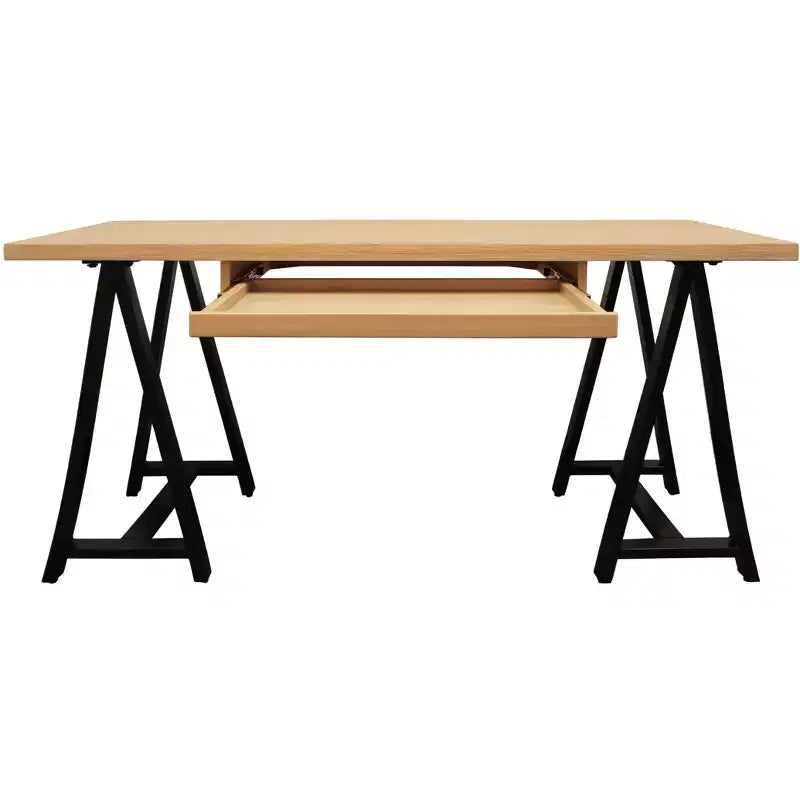 HomeRoots 60 Zoll Executive-Schreibtisch aus massivem Holz und Metall in Natur und Schwarz mit Gestellbeinen