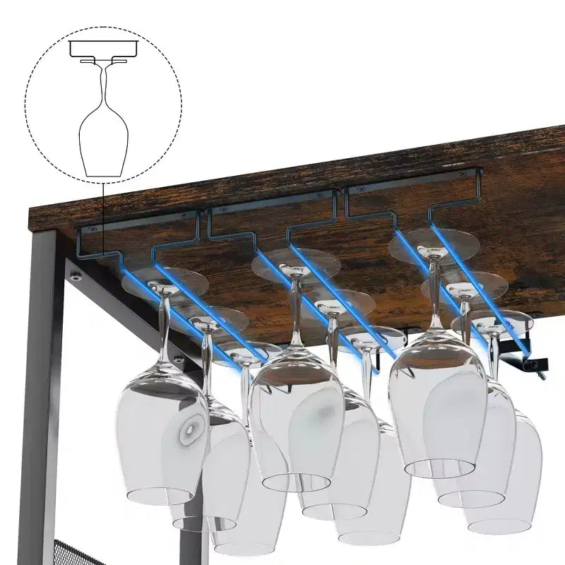 Grauer 3-stöckiger industrieller Weinbarschrank (12+ Flaschen), 91,4 H x 61 B x 38,1 T cm, abnehmbares Regal, 9 Glashalter & verstellbare Einlegeböden für Zuhause/Bar