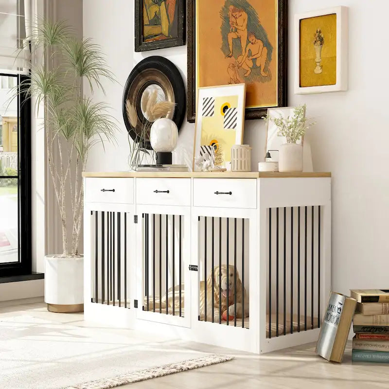 Moderne Hundebox für große Hunde mit Staufächern – elegantes Espresso-Finish