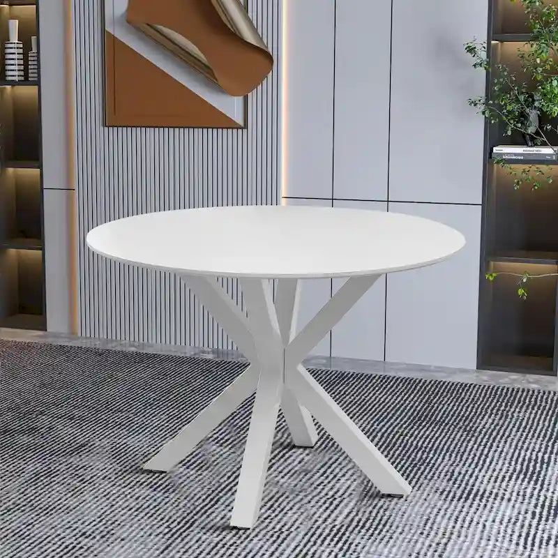 Moderner, runder Esstisch mit minimalistischem Design, MDF-Platte und Metallbeinen