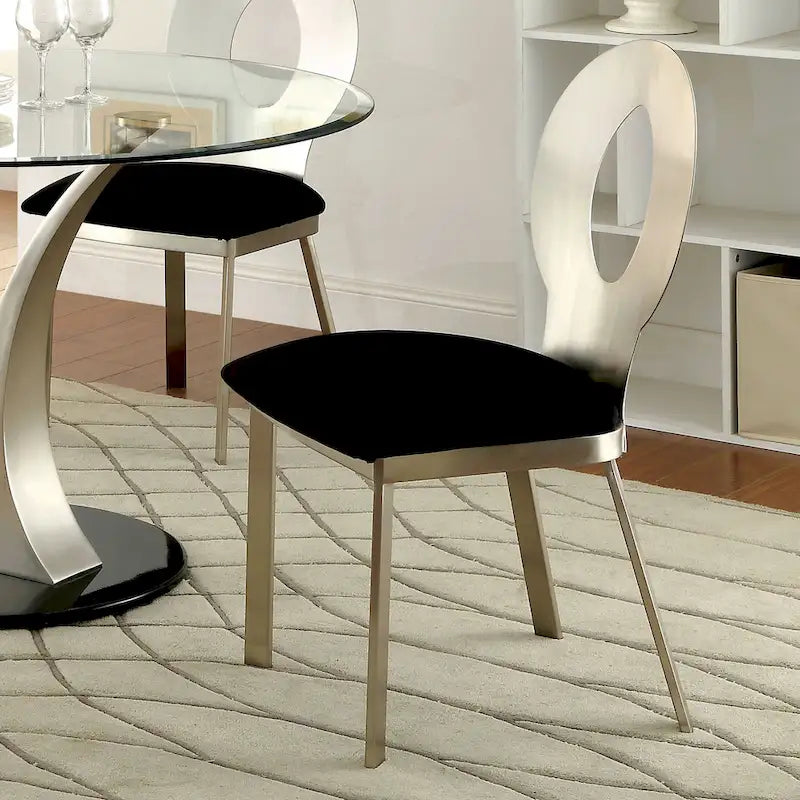Zaia Zeitgenössisches 5-teiliges rundes Esszimmerset aus silbernem Stahl von Furniture of America