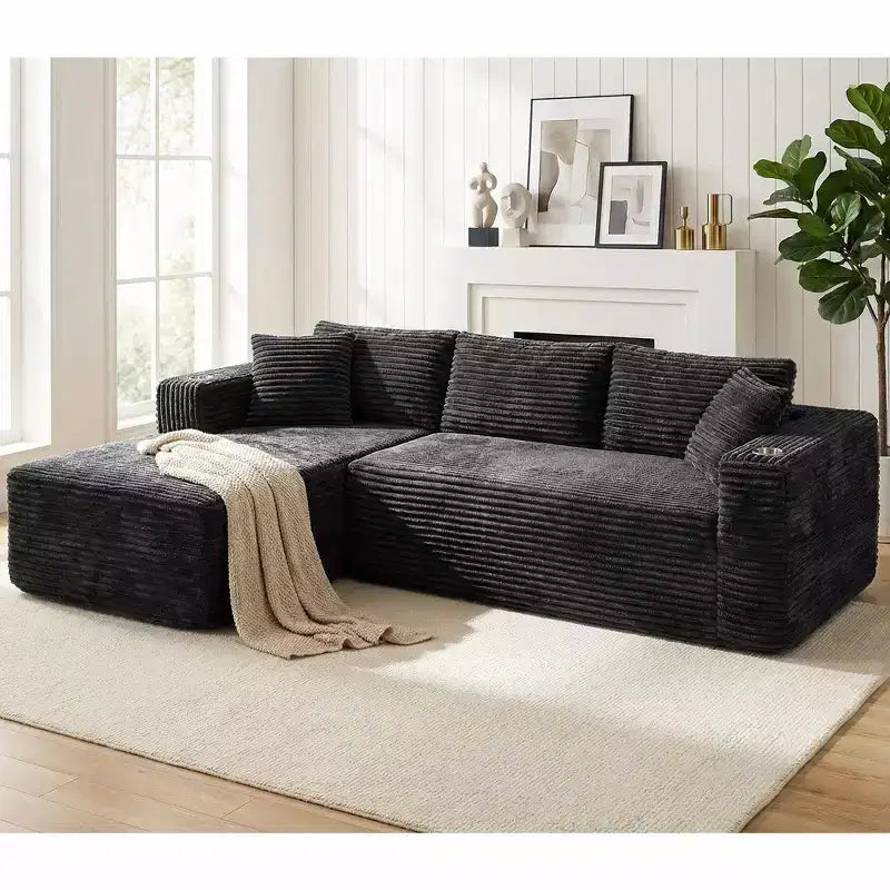 Celebalcony 103 modulares, rahmenloses Ecksofa, L-förmige Récamiere mit 2 Getränkehaltern, weiches Cord-Cloud-Sofa für das Wohnzimmer, keine Montage erforderlich