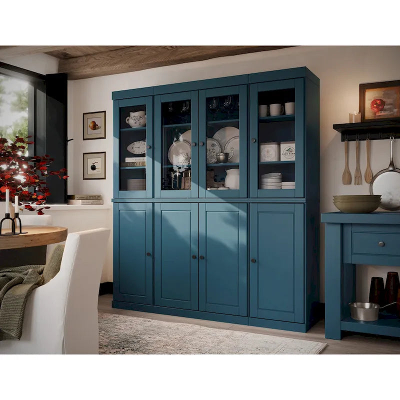Küchenbuffet aus 100 % Massivholz mit Glas- oder Holztüren und 2-Schubladen-Set, 65 x 71,5
