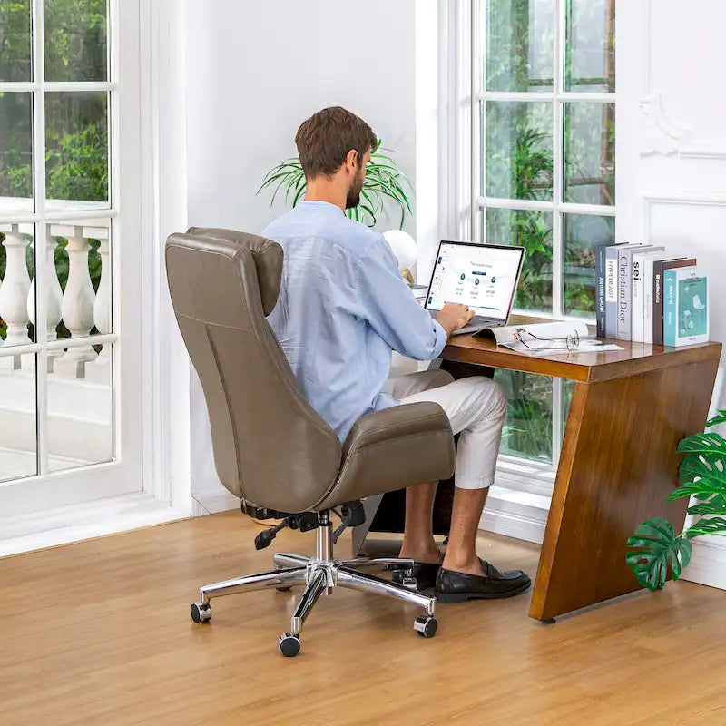 Glitzhome 48-Zoll Mid-Century verstellbarer Drehstuhl aus Kunstleder fürs Büro