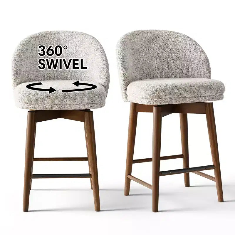 2er-Set moderne drehbare Tresenhocker mit gepolsterter Sitzfläche, 360° rotierbare Stühle für Kücheninsel oder Hausbar mit Massivholzbeinen - Panipeachy