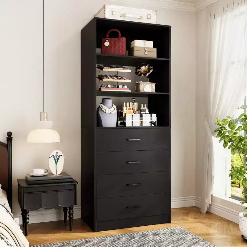 Schrankorganisationssystem mit Holzschubladen und Regalen