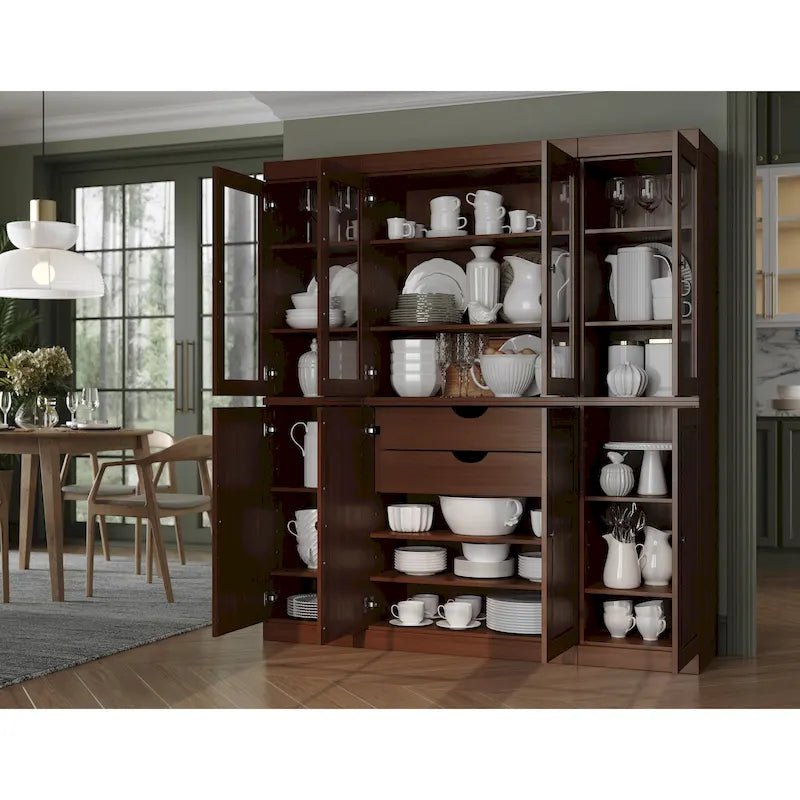 Küchenbuffet aus 100 % Massivholz mit Glas- oder Holztüren und 2-Schubladen-Set, 65 x 71,5