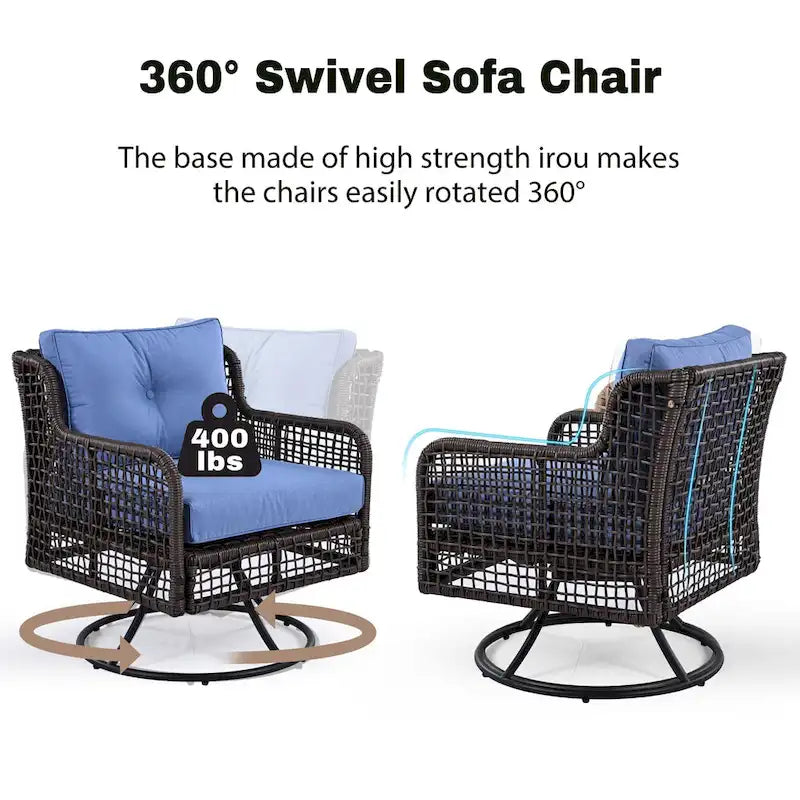 4-teiliges Outdoor-Rattangarniture-Set mit Drehstühlen und Couchtisch