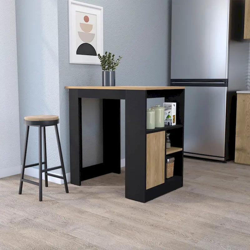 FM FURNITURE Arial Kücheninsel aus Melamin, Schwarz/Natur Eiche
