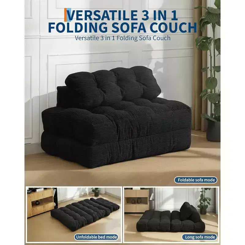 3-in-1-Klappsofa mit Schlaffunktion, umwandelbarer Schlafsessel mit Kissen, tragbarer ausklappbarer Sessel mit Schlaffunktion, bequemes Bodensofa mit Rückenstütze fürs Wohnzimmer, Beige