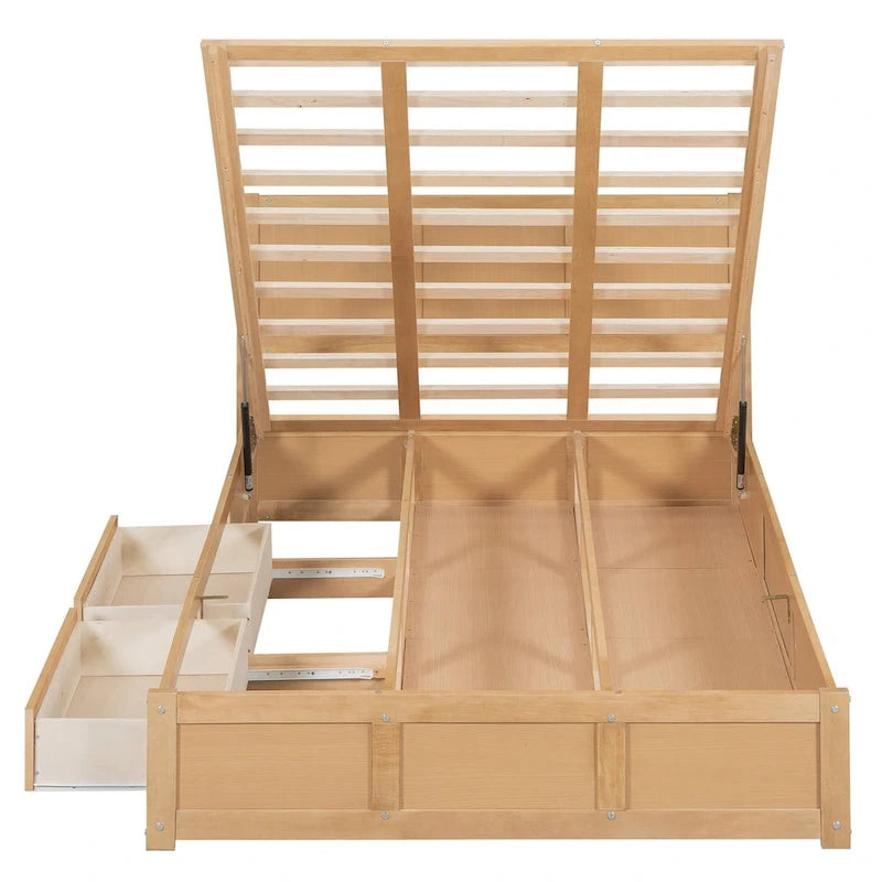 Holz-Plattformbett mit Stauraum und 2 Schubladen