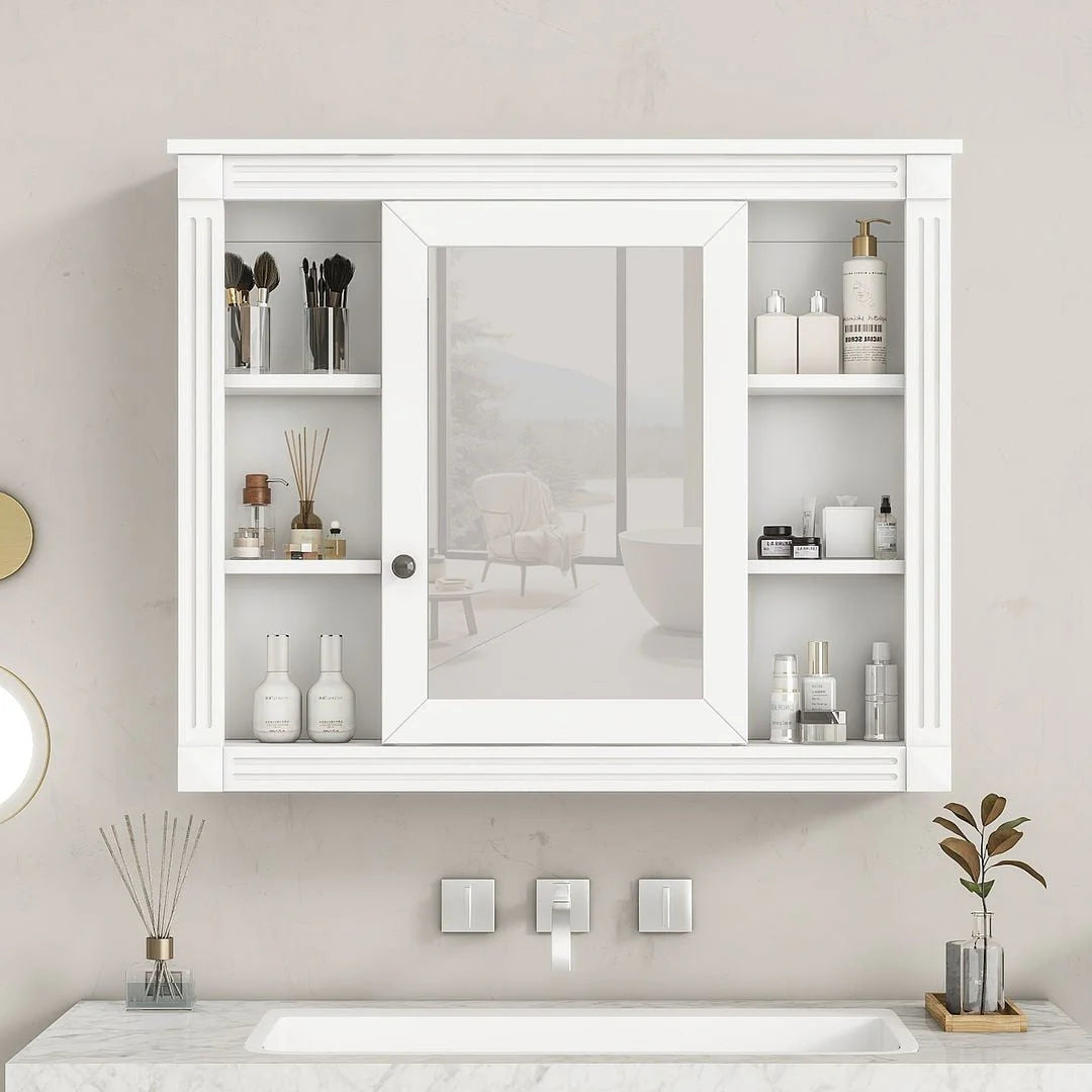 36" Moderner Badezimmer-Waschtisch mit Aufsatzwaschbecken und Spiegelschrank, 2 Türen und 2 Schubladen