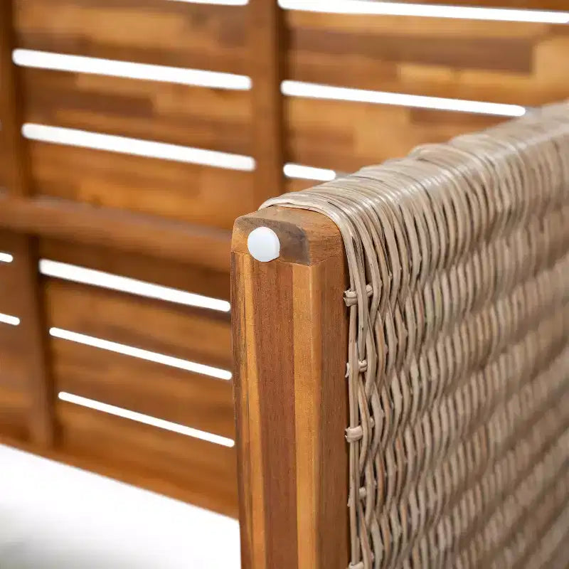 Christopher Knight Home Ferb 7-teiliges Boho-Gartenmöbelset aus Akazienholz und Korbgeflecht mit Sitzkissen
