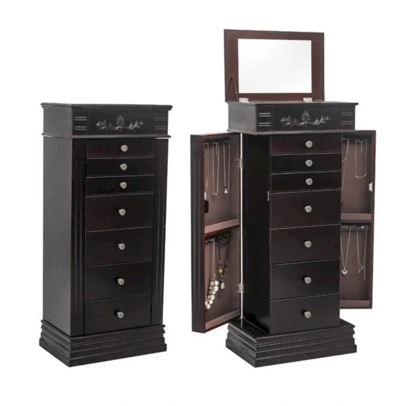Stilvoller Schmuckschrank mit Spiegel und Kettenhaken - 18,5 x 12 x 42