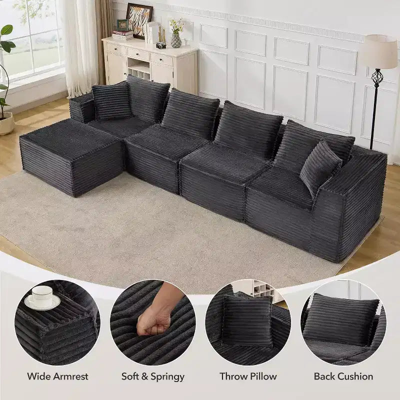 107/ 137 modulares Cloud-Sofa-Element, tiefes, rahmenloses Sofa, wandelbares, bequemes Bodensofa mit Hockern und Memory-Schaumstoff