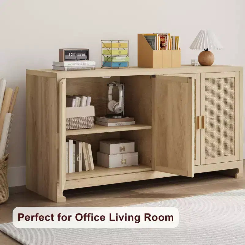 4-türiger Aufbewahrungsschrank aus Geflecht, Buffet-Sideboard mit Ablage, Kaffeebar-Konsole für Küche, Ess- & Wohnzimmer, 36H
