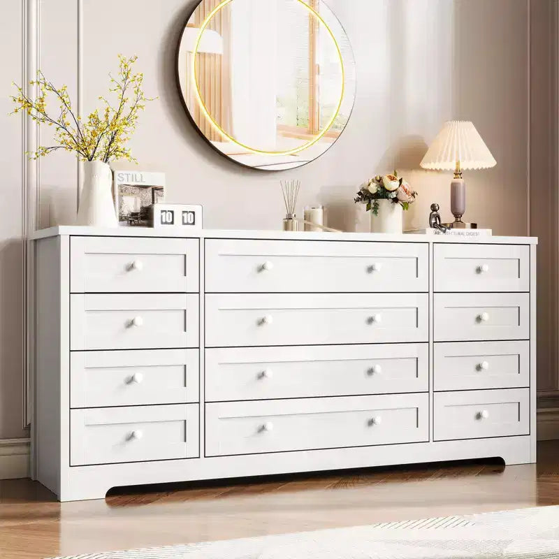Kommode mit 12 Schubladen für das Schlafzimmer, aus Holz, moderner breiter TV-Ständer für 65-Zoll-Fernseher, Holz-Schubladenkommode, Landhausstil-Kleiderschrank für das Wohnzimmer