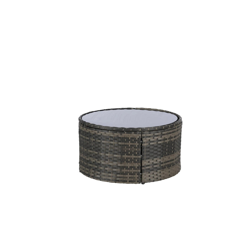 11-teiliges modulares Outdoor-Sofa-Set mit halbrunden Elementen, Couchtisch aus gehärtetem Glas und 4 Beistelltischen