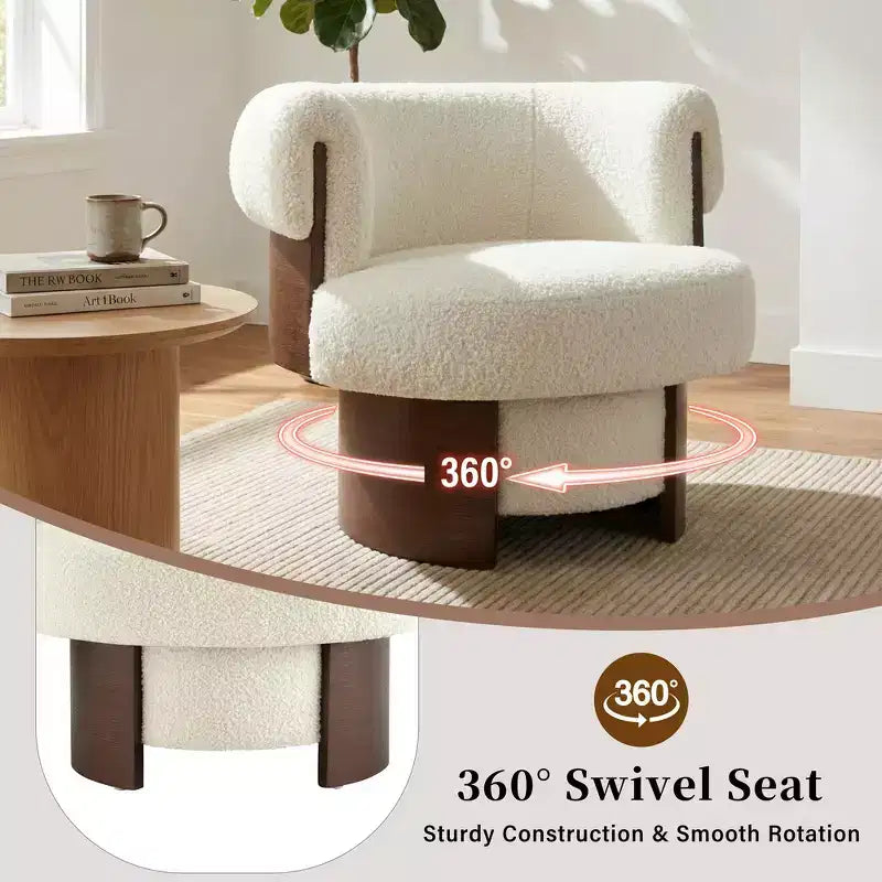 Whisen 360° drehbarer Fasssessel mit skulpturalem Bogenholzdesign, Massivholzrahmen, 32 breit, vielseitig für Wohnzimmer und Schlafzimmer einsetzbar