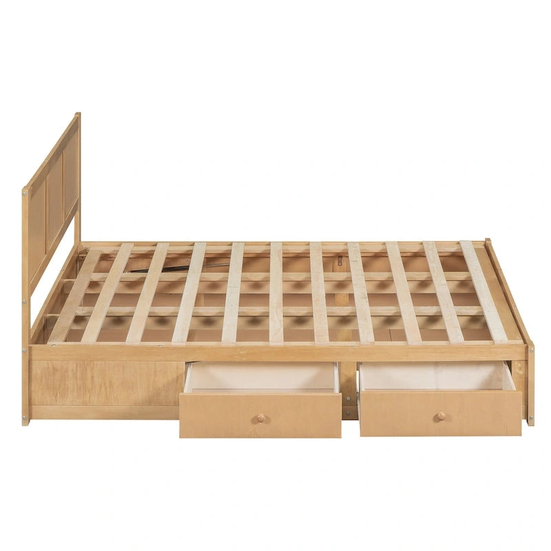 Holz-Plattformbett mit Stauraum und 2 Schubladen