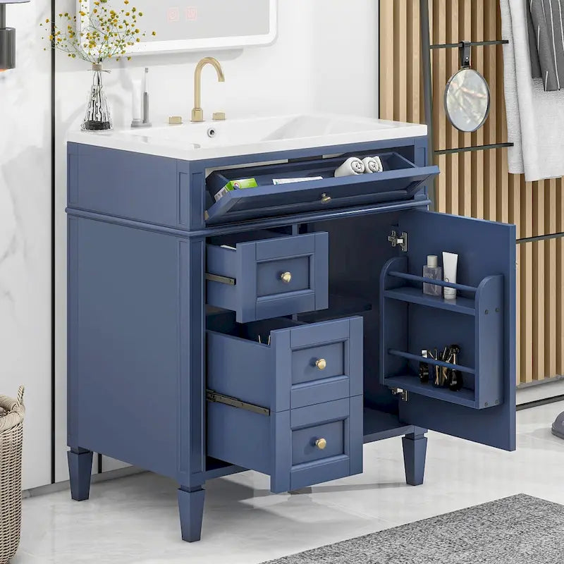 Badezimmerschrank mit integriertem Waschbecken und Kippschublade