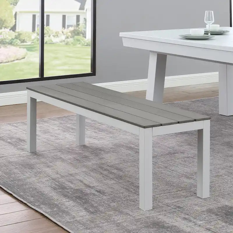 Norwalk Indoor/Outdoor 7-Fuß-Billardtisch in Schieferoptik, Esstischgarnitur für 6 Personen mit 4 Bänken und Zubehör, weißes Finish